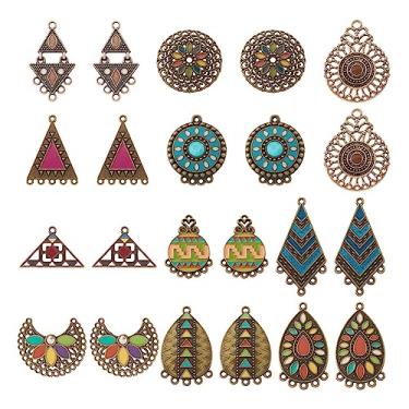 Imagem de 22 peças estilo tibetano, liga esmaltada, lustre componente, elos de lágrima, triângulo, losango, conector redondo plano, berloques para brincos faça você mesmo, colar, bijuteria
