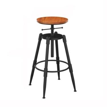 Imagem de Banco de bar de pub Banco de bar madeira giratório, cadeira alta com elevador, pernas ferro