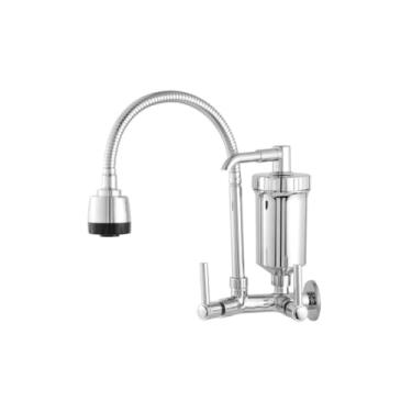 Imagem de Torneira Gourmet de Parede com Filtro, Cromada, Tubo Flexível, Mecanismo 1/4 Volta, Dois Jatos de Água, 28cm x 25cm x 22cm, para Pia de Cozinha