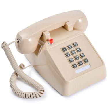 Imagem de MCHEETA Telefone retrô, telefone antigo com fio, telefone retrô com telefone fixo, botão vintage clássico, telefone antigo com função de discagem para casa, escritório, hotel, escola (bege)