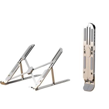 Imagem de YYLJLXX Suporte portátil para laptop, suporte dobrável de liga de alumínio, ouro rosa, altura ajustável, design antiderrapante, suporte ergonômico de mesa para MacBook, notebook (prata)