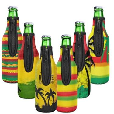 Imagem de Rasta Flag Jamaica Art Neoprene Zip-up Beer Insulated Bag Cooler Portátil 6 Garrafas Conjunto de Porta-Cerveja Tamanho Terno 340 g Presente de Festa de Viagem Mantenha Frio, Estojo de Armazenamento