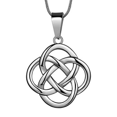 Imagem de Colar de nó celta, pingente viking - chifre de odin triplos nórdicos celta lua crescente de chifre Oden masculino 316L aço inoxidável triskelion amuleto estanho proteção tribal joia triskele viking,