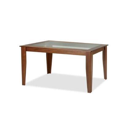 Imagem de Mesa Retangular 4 Lugares com Tampo de Vidro Canadá Castanho Claro