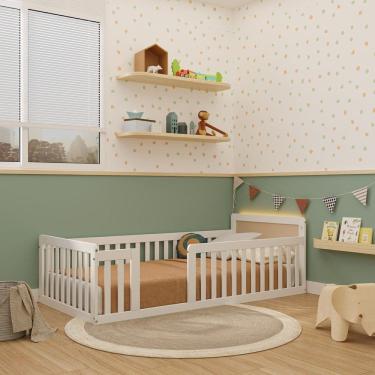 Imagem de Cama Montessoriana Solteiro com Led Giulia Rattan Casatema Branco