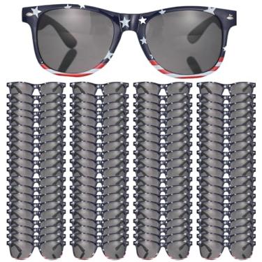 Imagem de QYVEWY Óculos de sol a granel com bandeira americana para adultos, clássico, patriota, 4 de julho, material de festa do Dia da Independência, pacote com 50/100 (armação azul 100)