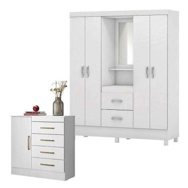 Imagem de Cômoda Montevidéu E Guarda Roupa Casal Lord Branco - Demóbile