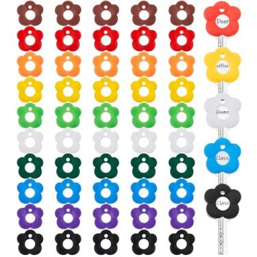Imagem de Blulu 50 peças de capas coloridas para chaves etiquetas protetoras de 2,5 cm com etiquetas de cartão brancas em branco e folha de plástico transparente para organização de classificação de casa (cor