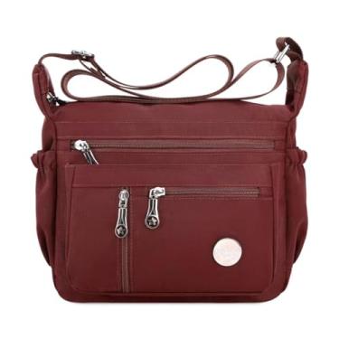 Imagem de HERCMNOY Bolsas transversais para mulheres, bolsa de ombro com vários bolsos, bolsa carteiro de nylon impermeável e bolsas de mão, Bh-vinho tinto
