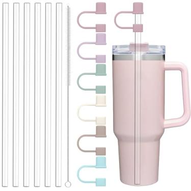 Imagem de GGDECA Canudo de substituição transparente com capas para copo Stanley de 40 e 850 g, canudos reutilizáveis de 10 mm com escova de limpeza, acessórios para copo Stanley