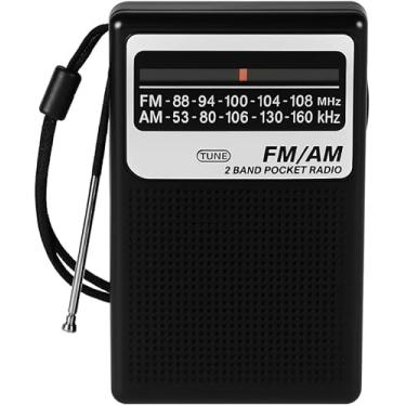 Imagem de Mini Rádio Retrô de Bolso FM/AM 2 Bandas | Portátil, Vertical, Entrada P2 | Recarregável Tipo-C ou Pilha AA | Antena Retrátil Preto ou Prata