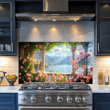 Imagem de Papel de parede de cozinha autoadesivo à prova de óleo à prova d'água Backsplash filme protetor de parede papel removível para armário 76 x 16 polegadas