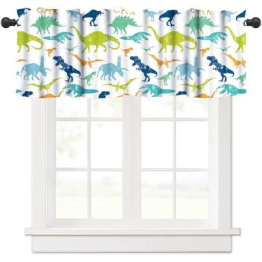 Imagem de YSWOW Cortina de dança de dinossauro para crianças, meninos, meninas, berçário, sala de jogos, decoração de desenho animado, dinossauro, animais selvagens, tema artístico, impresso, cortinas de janela