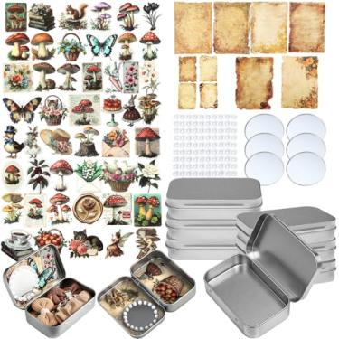 Imagem de Kathfly 73 peças de metal DIY kit de artesanato de lata com adesivos, espelhos, papéis de decoração, caixa de lata articulada de metal prata com tampa, pequeno kit de recipiente de armazenamento, mini
