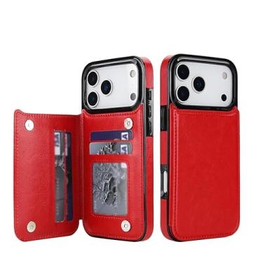 Imagem de LYJSMGZ Capa com suporte de cartão para Iphone17pro Max/17/17Pro/17Air, suporte oculto 2 em 1, compartimentos traseiros magnéticos, capa de telefone à prova de choque, vermelha, 17