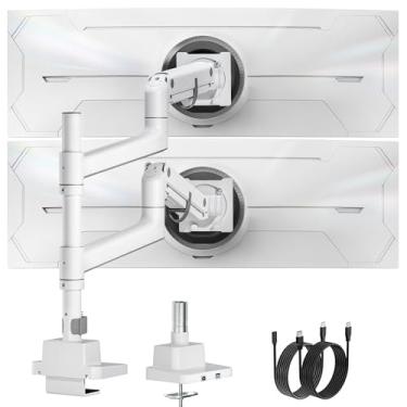 Imagem de monTEK Braço de monitor ultra amplo duplo de 17 a 57 polegadas para tela de até 26,9 kg, suporte de monitor ajustável curvado vertical empilhável de alumínio para serviço pesado, suporte Vesa de 75