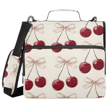 Imagem de Bolsa de fichário com zíper cereja rosa cereja com 3 anéis com alça de ombro com zíper, capacidade de 500 folhas, vários bolsos para material de escritório escolar