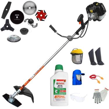 Imagem de Máquina de Cortar Grama Profissional À Gasolina Terra GRH520 52cc 2,5HP 6.500rpm Roçadeira Completa Com 8 Opções de Cortes + EPI + ÓLEO STIHL 2 Tempos