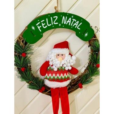 Imagem de Guirlanda de Natal Papai Noel Feliz Natal Enfeites para Porta de Entra