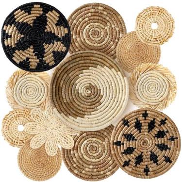 Imagem de Decoração de cesta de parede Xuhal feita à mão, junco tecido, 11 unida