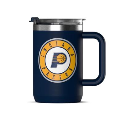 Imagem de Hydrapeak Caneca de café isolada oficialmente licenciada pela NBA Indiana Pacers 510 g com tampa, copo de café de aço inoxidável isolado, sem BPA, parede dupla com alça, caneca de chá