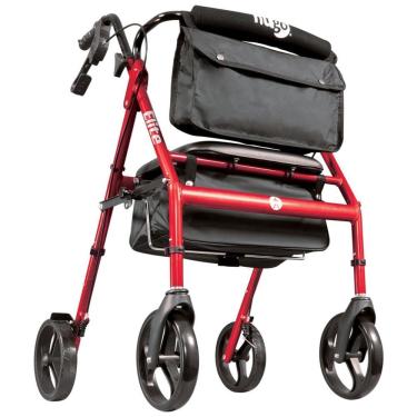 Imagem de Andador Adulto Idoso Hugo Mobility 700961 com Assento e Bolsa, Suporta até 136 Quilos, Vermelho