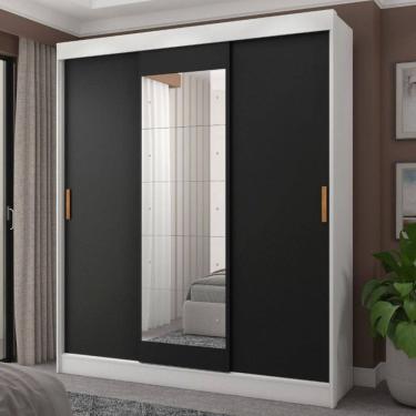 Imagem de Guarda-Roupa Casal Capri 3 Portas 4 Gavetas com Espelho Flex Branco/Preto - Fellicci