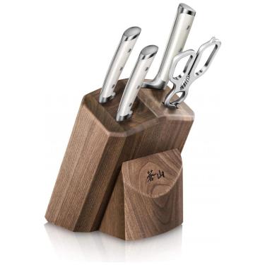 Imagem de Conjunto de Facas em Aço Alemão com Bloco de Bancada, 5 Peças, Cangshan S1 série 1022568, Branco