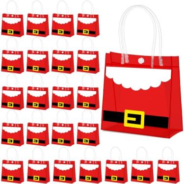 Imagem de Marspark 24 peças de sacolas de presente de PVC transparente de Natal com alça de cinto de Papai Noel, sacolas de plástico reutilizáveis para lembrancinhas de festa de Natal, suprimentos de