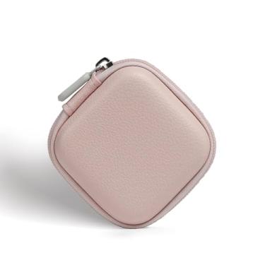 Imagem de MOLOVA Couro PU durável + capa rígida de EVA e bolsos de malha, capa para fone de ouvido e bolsa organizadora de cabos - armazenamento protetor para AirPods, fones de ouvido e fios sem fio, rosa claro