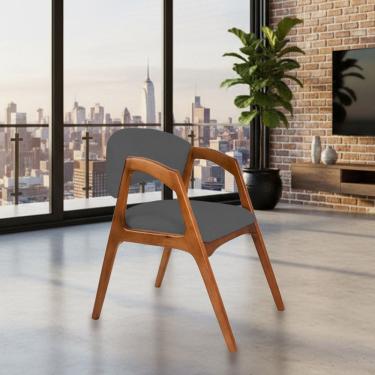 Imagem de Cadeira de Jantar Gabriela em Madeira e Mdf Cerejeira Linho Cinza Grafite