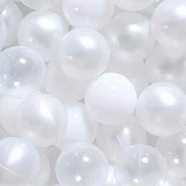 Imagem de TRENDPLAY Bolas de plástico para poços de bolas de 5 cm, pacote com 200 bolas ocas, perfeitas para piscinas infantis, festas, decoração de festivais, branco pérola + branco + transparente