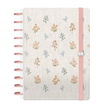 Imagem de Caderno Iscool Disc Inteligente 140 Folhas Entrepontos Floral Azul e Salmão Grande G+