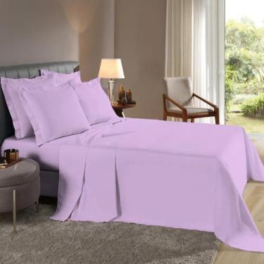 Imagem de Lençol casal avulso sem elastico bainha 180 fios - BEM ME QUER, LILAS