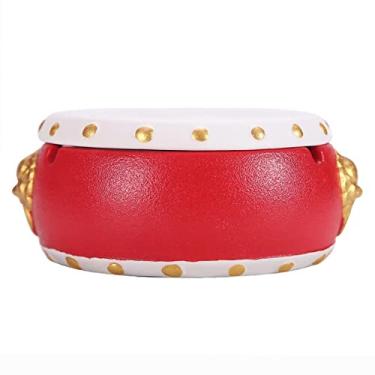 Imagem de Cinzeiro de ervas daninhas cinzeiro de cerâmica criativo com tampa Gong e cinzeiro em forma de tambor chinês vermelho festivo decoração de casa presente cinzeiros para cigarros