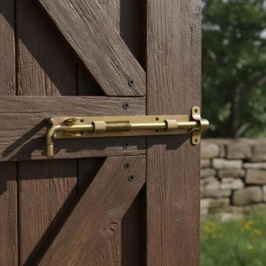 Imagem de Trava Trinco De Mola Porta Ferro Galvanizada Soldável 40cm Dourado-esc