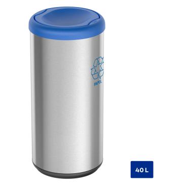 Imagem de Lixeira Inox Tramontina Piemonte 40 Litros Scotch Brite e Tampa Basculante Azul