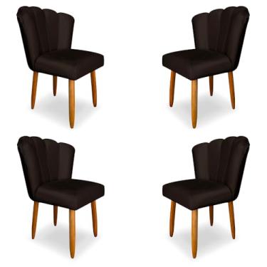Imagem de Kit 4 Cadeiras de Jantar Pétala Estofada Pés Palito Veludo Marrom - Montanaris Decor