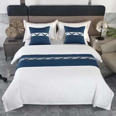 Imagem de Cachecol de cama tecido jacquard Bed Runner - Protetor decorativo reversível para os pés da cama, ideal para suítes master, decoração de casamento, encenação - azul lago |||50 * 210 cm para cama de