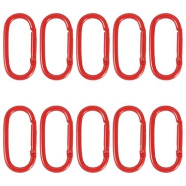 Imagem de 10 peças de anéis ovais para portão de mola de liga vermelha escura, ganchos de escalada, clipes de pressão, fechos de bloqueio, fivelas para chaveiros, mochila, chaves de carro, artesanato, 50 x 25