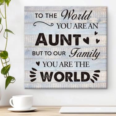 Imagem de Best Aunt Gift Farmhouse Canvas Wall Art Print Decor to the World You Are an Aunt Pintura emoldurada rústica decoração de casa 20 x 20 cm