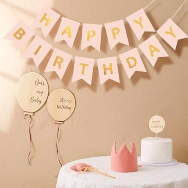 Imagem de Bandeira rabo de peixe dourado quente feliz aniversário bandeira do alfabeto decoração de fundo de festa - rosa