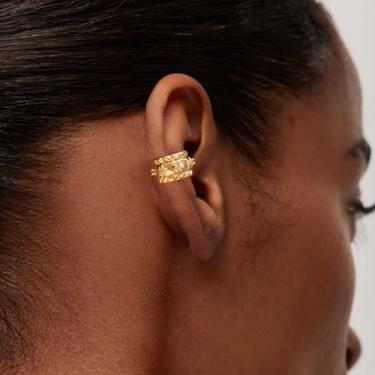 Imagem de Brincos de orelha para mulheres, não perfurantes, banhados a ouro 14 K, brincos de zircônia cúbica, brincos com clipe para cartilagem, Medium, Latão, Sem pedra preciosa