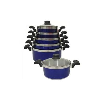 Imagem de Jogo Panelas Alumínio Azul Tampa de Vidro 5 Peças