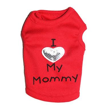 Imagem de Camiseta de cachorro I Love My Daddy/Mommy Cute Heart Vest Slogan Clothe para filhotes pequenos Chihuahua Poodle Xícara de chá Shiatsu Yorkie