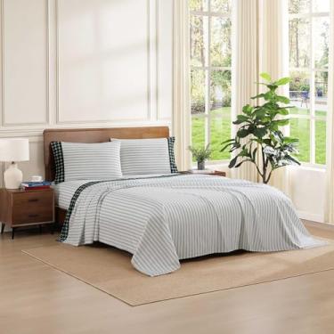 Imagem de Tommy Hilfiger - Jogo de lençol casal, fresco e personalizado com um toque leve de algodão percal - Lençóis de cama com fronhas combinando e lençol com elástico (Cass Park Mix Green)