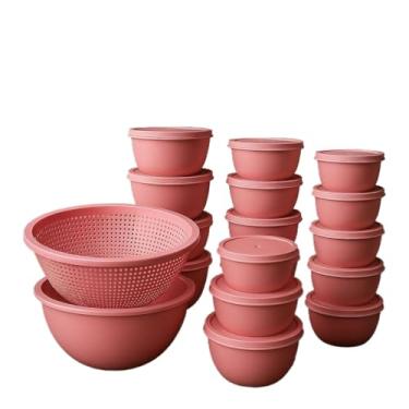 Imagem de Pote De Vidro Com Tampa Bambu,Potes Bowl PláStico Com Tampa + Lava Tudo Multiuso OrganizaçãO Cozinha(ROSA)