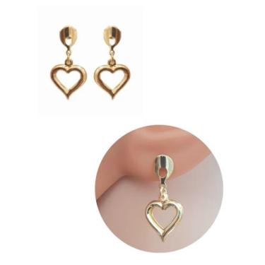 Imagem de Brinco Coração Feminino Pequeno Vazado Folheado Ouro 18k Antialérgico 