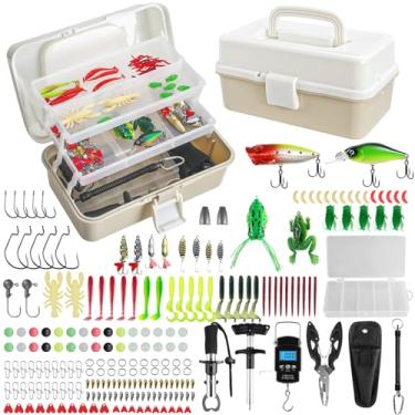 Imagem de Caixa de equipamento de pesca com 3 camadas, kit de 213 peças de iscas de pesca com pequeno kit de ferramentas de pesca contendo balança de pesos, clipe de lábio, removedor de gancho, acessórios de