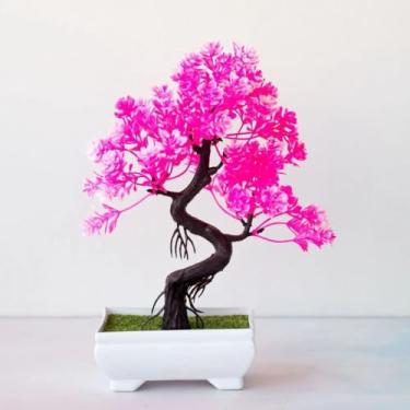 Imagem de Bonsai Artificial com Vaso – Planta Decorativa de Pinheiro e Flores para Casa, Escritório e Jardim(Rosa)